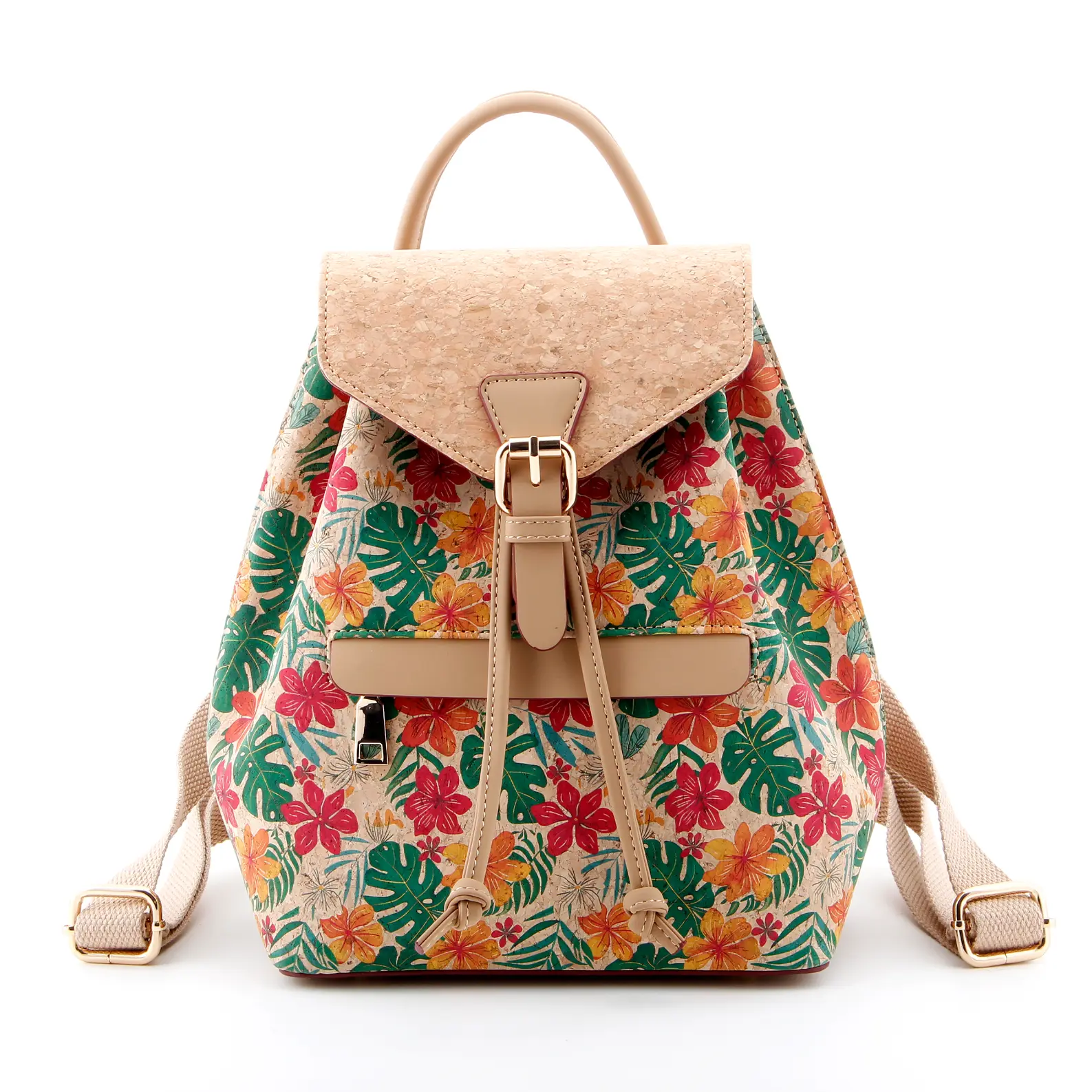 Művészi vintage textúrájú parafa hátizsák kettős vállpánttal